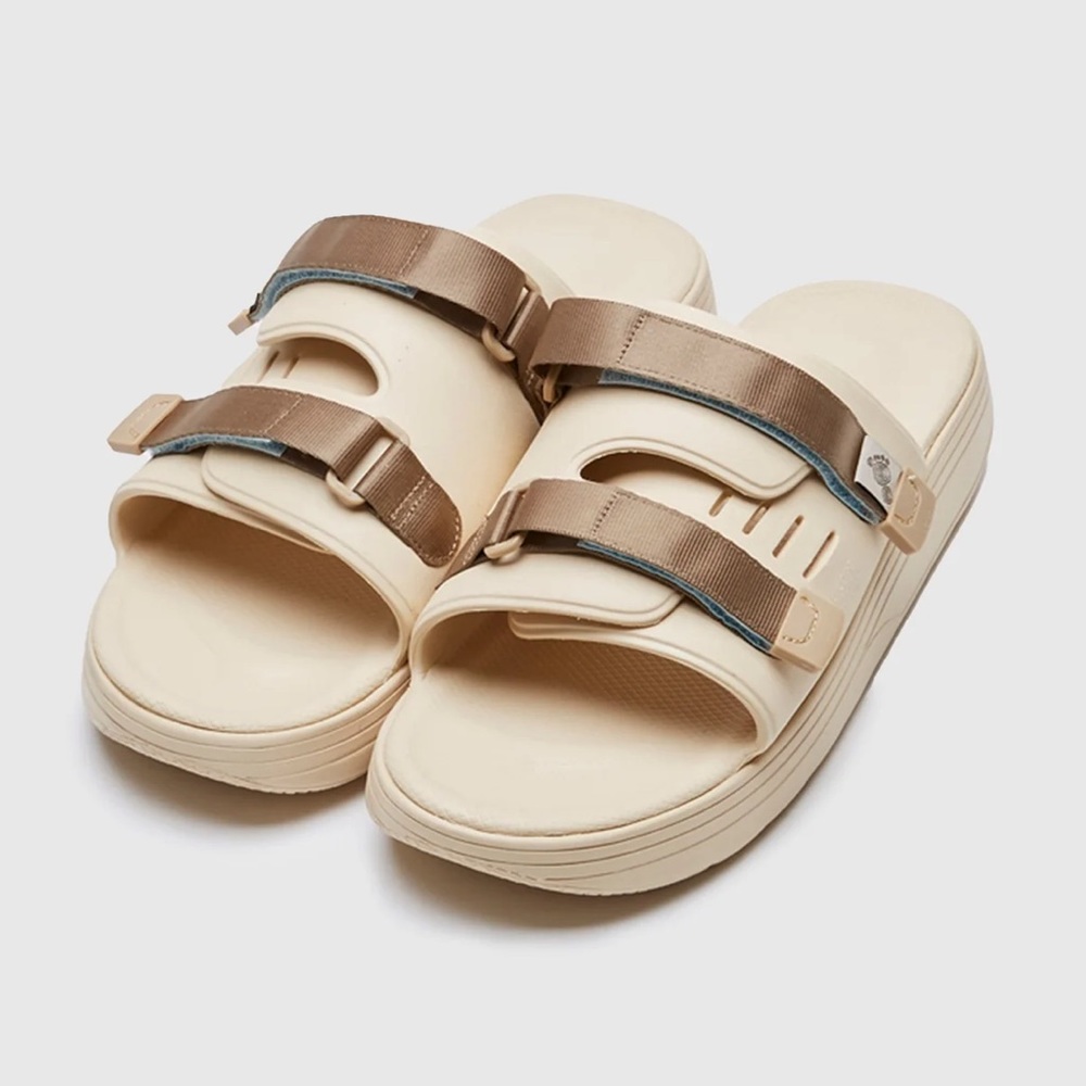 Suicoke Cream Platform Slide Sandals with Brown Straps
